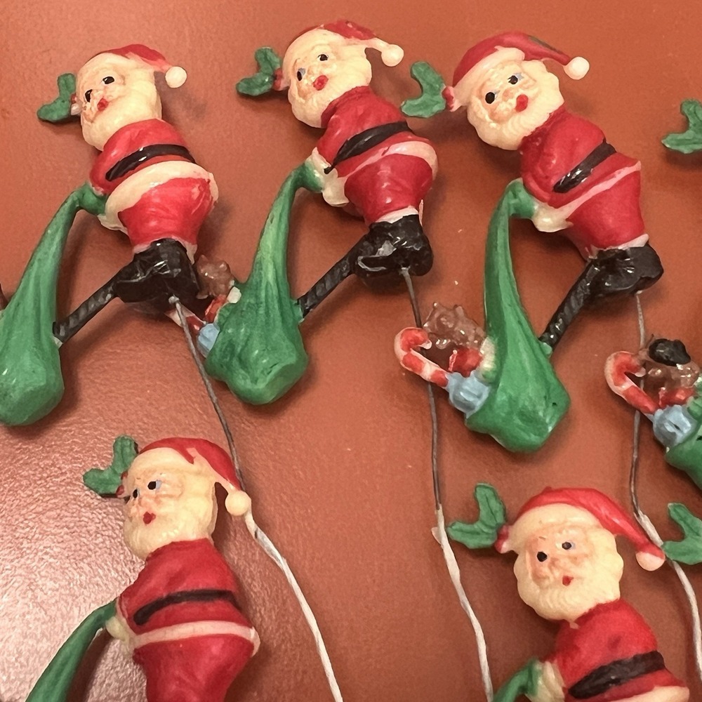 Vintage Kitschy Plastic Santa Christmas Ornament Plant Picks JAPAN RARE! 9 - Picture 5 of 8
